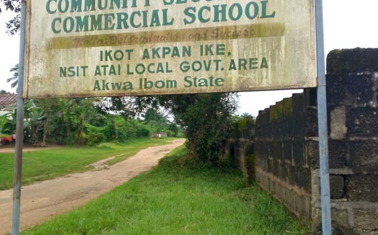 Signpost of Community Secondary Commercial School, Ikot Akpan Ike, Nsit Atai LGA. PHOTO CREDIT: Ndifreke Enefiok
