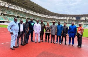 A delegation of Davido’s team and representatives of Akwa Ibom State during an inspection of the Godswill Akpabio Stadium